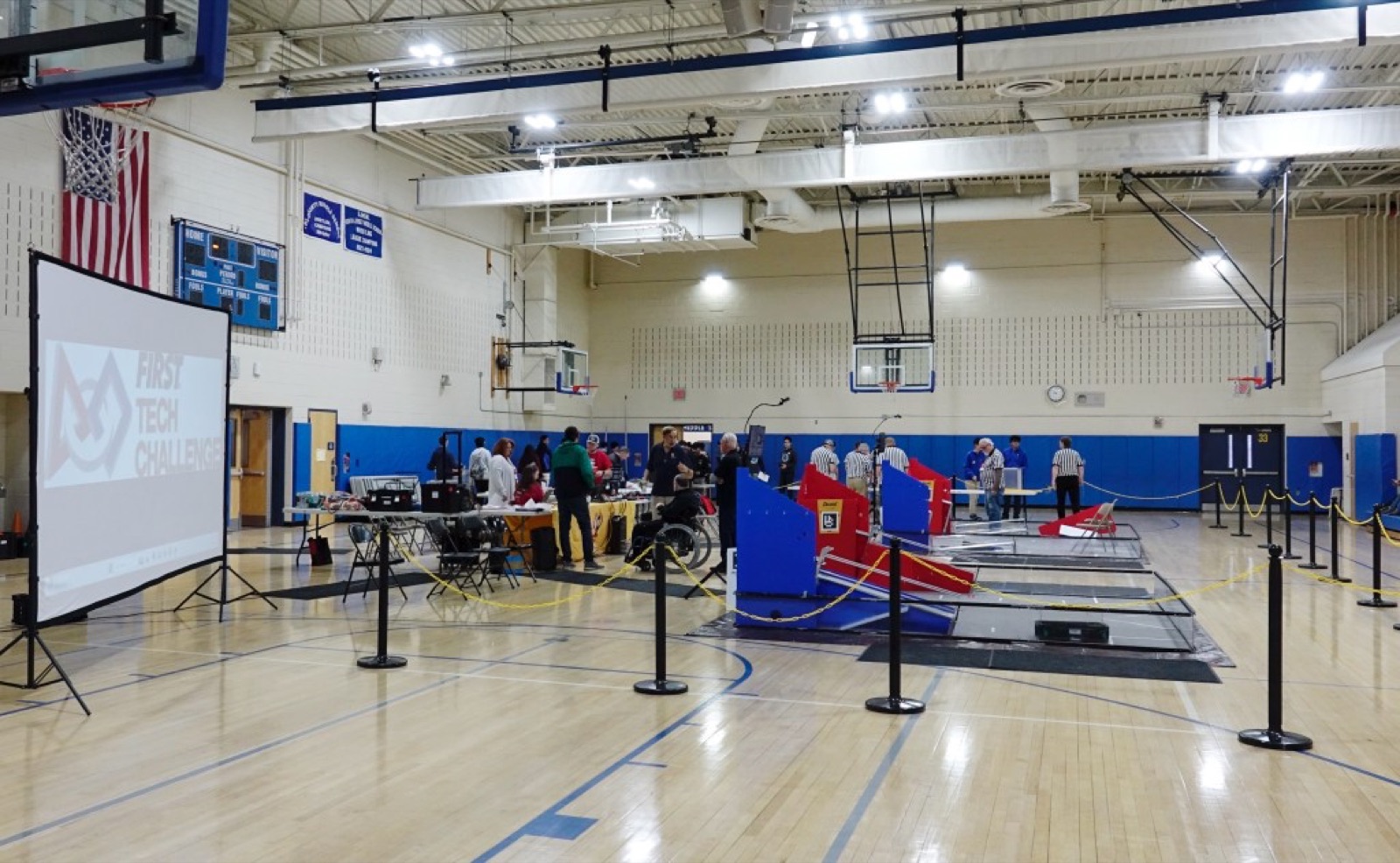 FIRST Tech Challenge competition fields in a school gym
